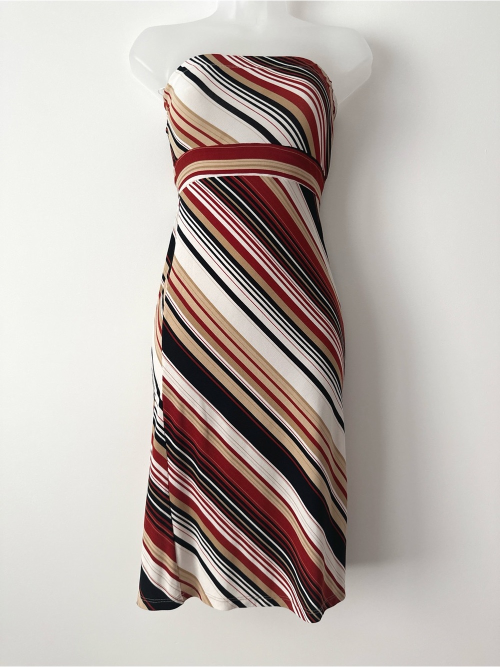 y2k fall diagonal stripe strapless dress